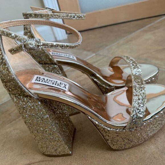 Badgley Mischka Party platform block heels Bling sandal Shoes-7 - Picture 2 of 6